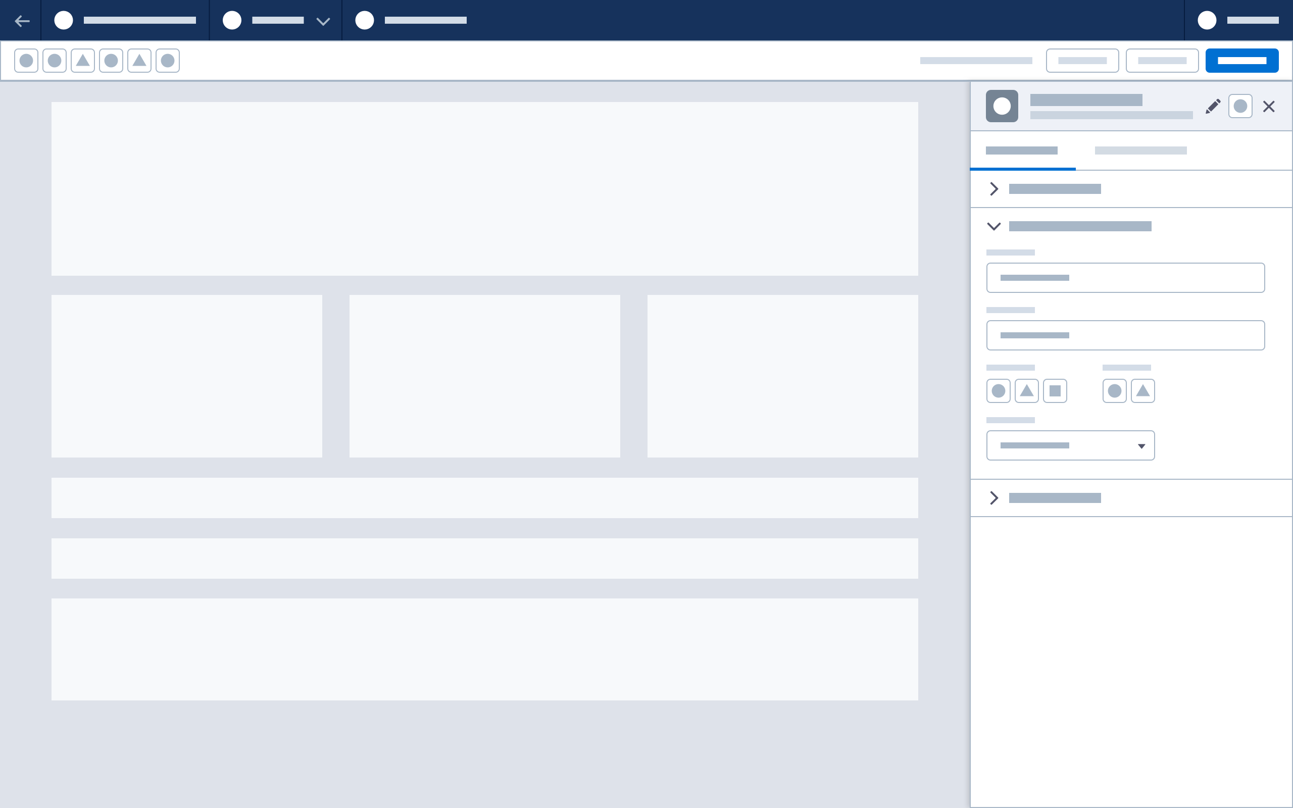 Wireframe showing the property panel with content-specific header