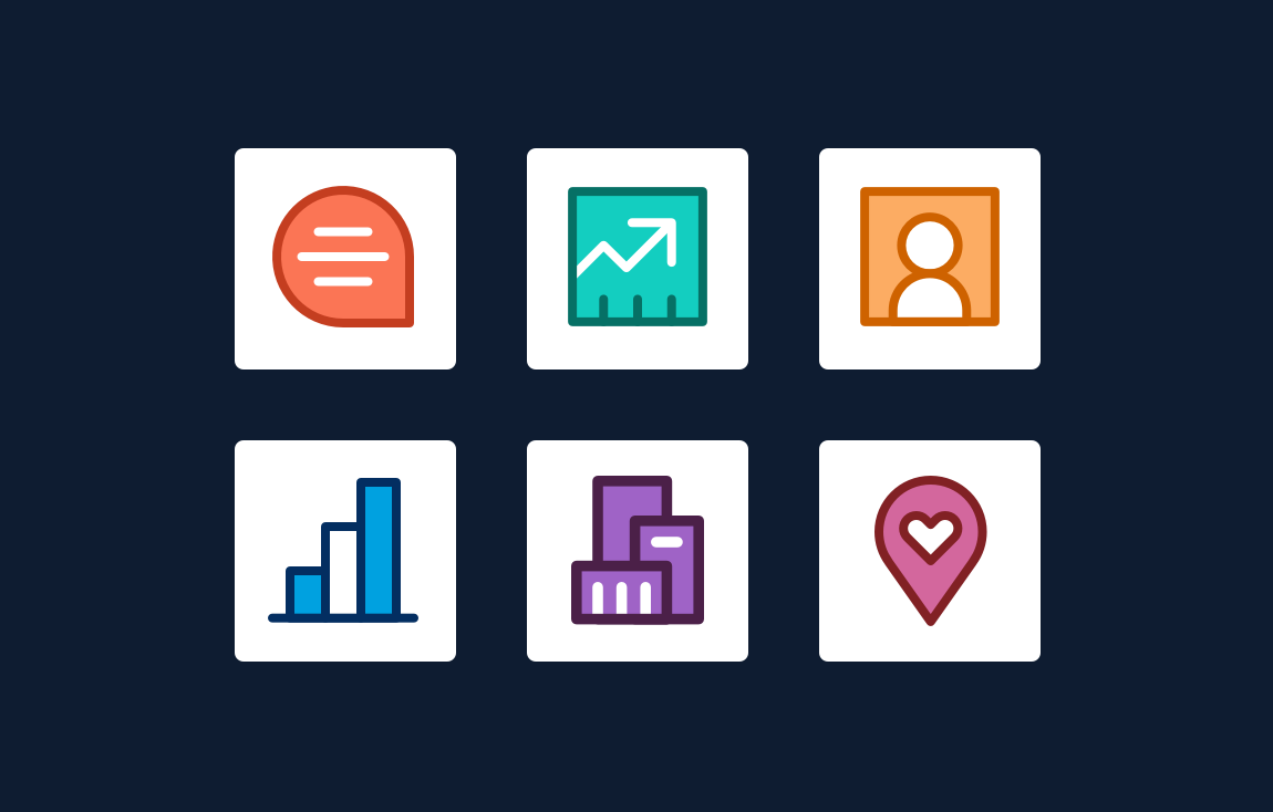 Product icons—quip, sales, social studio, analytics, industries, field service